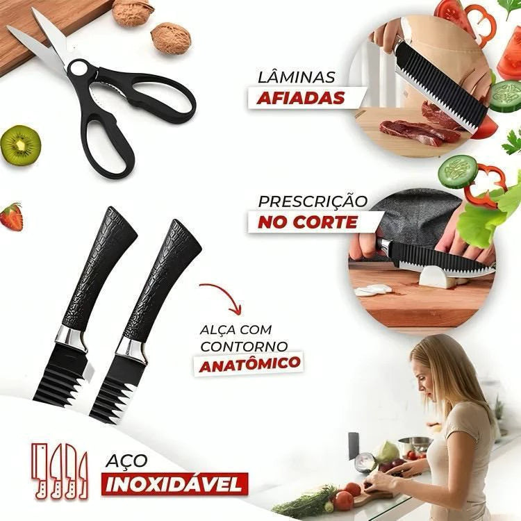 Kit de Facas Churrasco Profissional Antiaderente 6 Peças